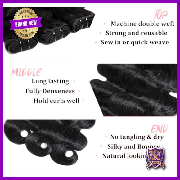 Body Wave Human Hair Extensions 20-24 Inch 3 Bundles with 5x5 HD Lace Closure